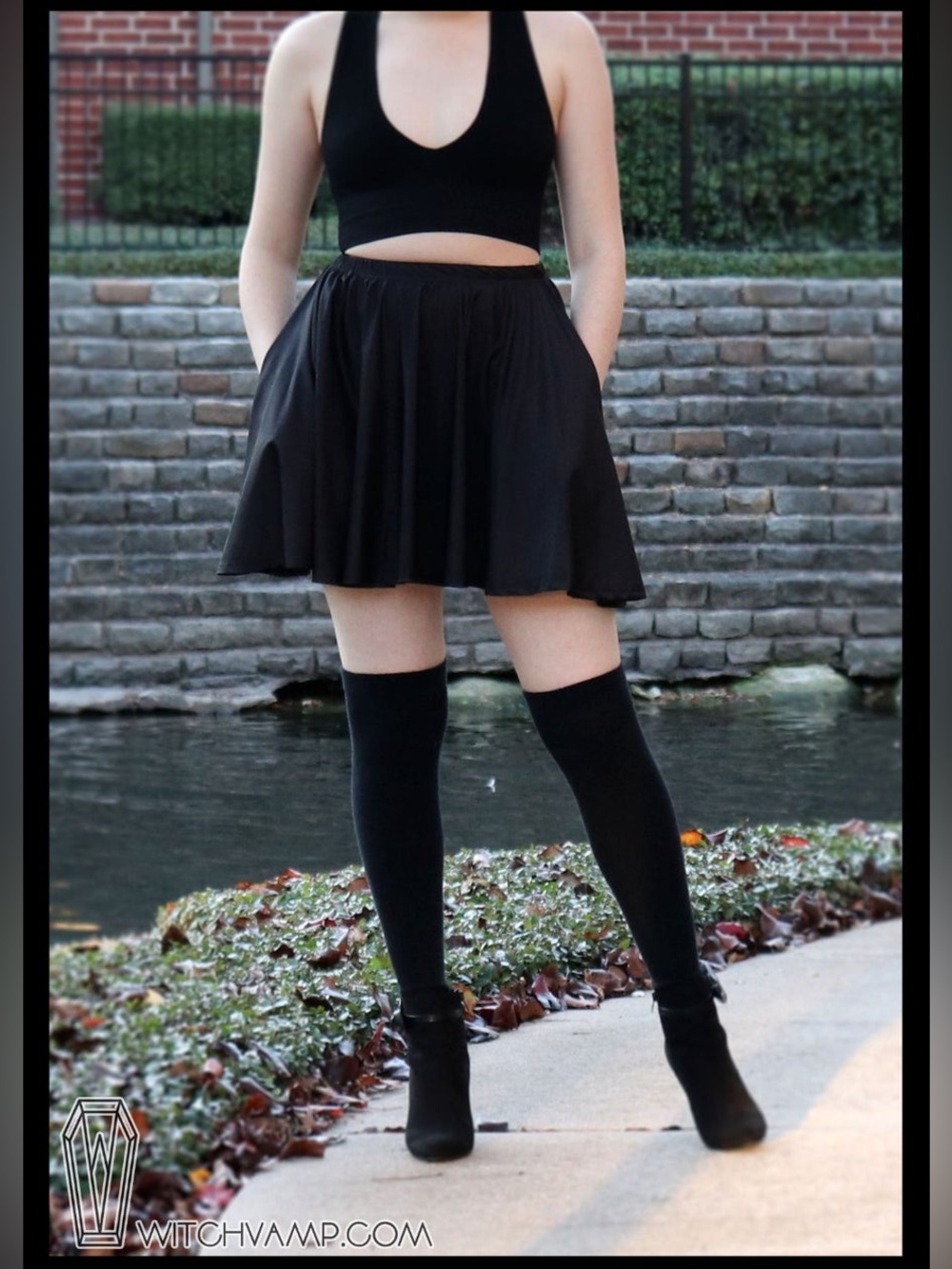 Witch Vamp Black Skater Skirt with Pockets M-XL NWOT